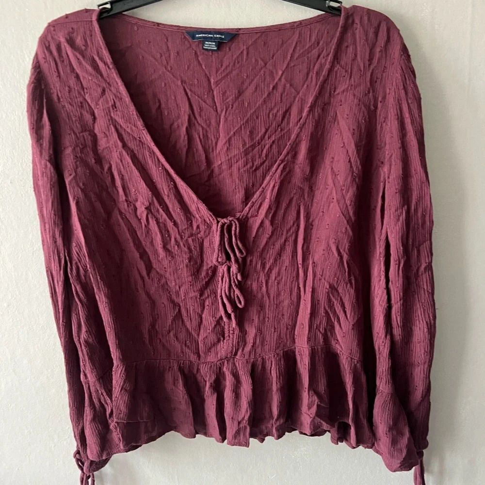 American Eagle Maroon Lightweight Long Sleeve Blouse Size Medium